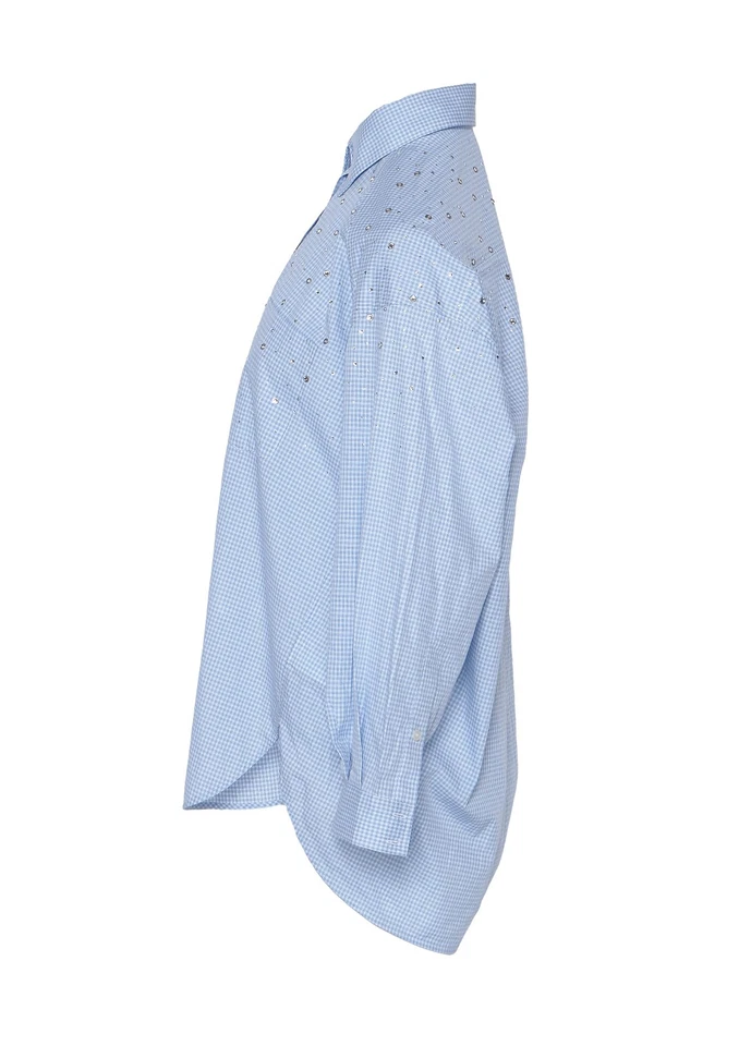 Sandro Paris Women's Shirt Size 2 / M Rhinestones Check SFPCM01157 - Image 3 of 4