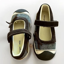 Morgan & Milo Girls NEW Mary Janes Brn. Suede/Herringbone Flannel/Blush Trim NIB