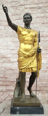 Hot Cast Bronze Caesar Augustus Sculpture Golden Patina Roman Warrior Decor DEAL