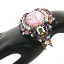 Vintage Husár D Czech Glass Rhinestone Bracelet Pink Cabochon Jewelry 7 in