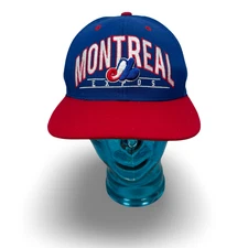 Vintage American Needle Montreal Expos Snapback Hat Cap Blue Red Adjustable