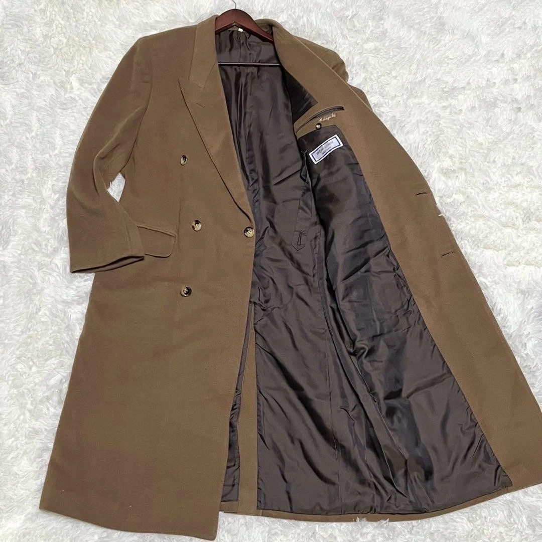 SAINT LAURENT (YSL) Bellissimo cappotto doppio chesterfield Yves Saint Laurent lungo beige vintage