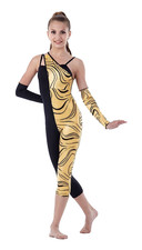 Lot of 3 Mystifying GOLD Child X-Small Dance Costume Capri Unitard With Mitts
