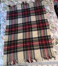 VTG 100% Wool Plaid Lap Blanket Curvon Empire England 60" x 42"