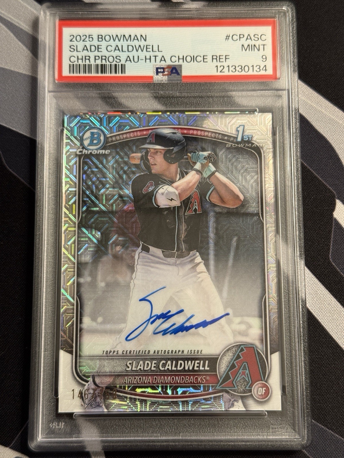 2025 Bowman Chrome Slade Caldwell HTA Choice /150 Auto PSA 9 Diamondbacks 1st