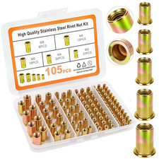 Metric Rivet Nut Assortment Kit, 105 Pcs, M3 M4 M5 M6 M8 Flat Head Rivnuts