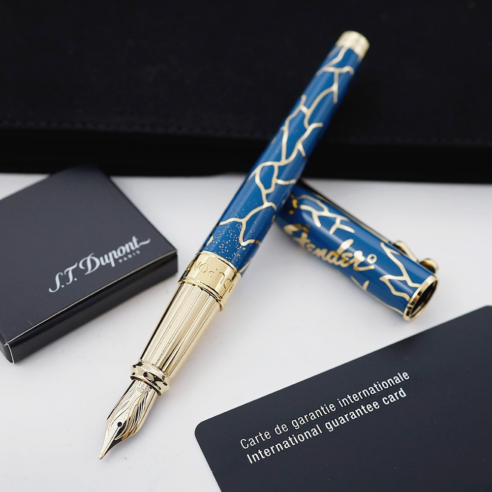 S.T. Dupont Line D Eternity Large Fender Blue and Gold Fountain