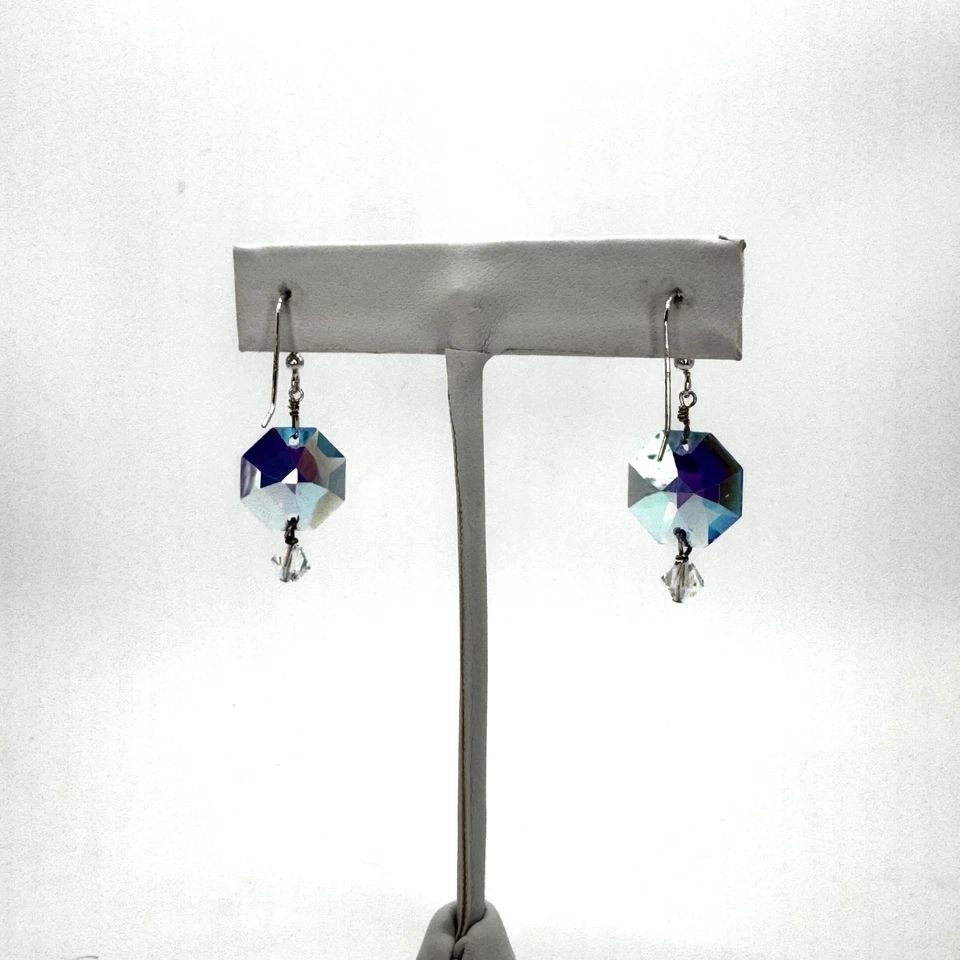 Brincos pendentes de cristal Swarovski azul iridescente prata esterlina 925 - Imagem 4 de 4