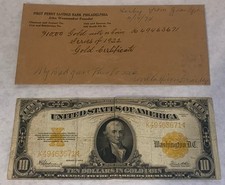 1922 US $10 Ten Dollar Gold Certificate K49463671 Bank Miscut Misalignment
