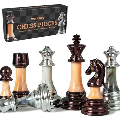  Heavy Weighted Acrylic Chess Pieces Only with Leather Base-3.5'' King with 