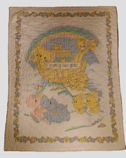 Vintage 42" x 33" Baby Blanket "That s Our Baby- Noah's Arc Animals Quilted