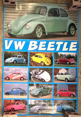 Rolled VW Beetle Collage 1990 Poster 24.5x36.5 German Cars