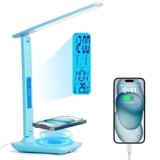 Multifunctional LED Desk Lamp with Wireless Charger,USB Charging Blue