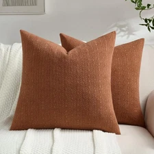 Rust Chenille Throw Pillow Covers 18x18 Inch Set of 2,Luxuriously Soft Argyle...