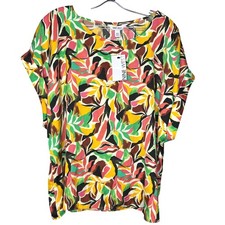 Nine West XXL Multicolor Leaf Print Relaxed Fit Tunic Top NEW Fall Blouse