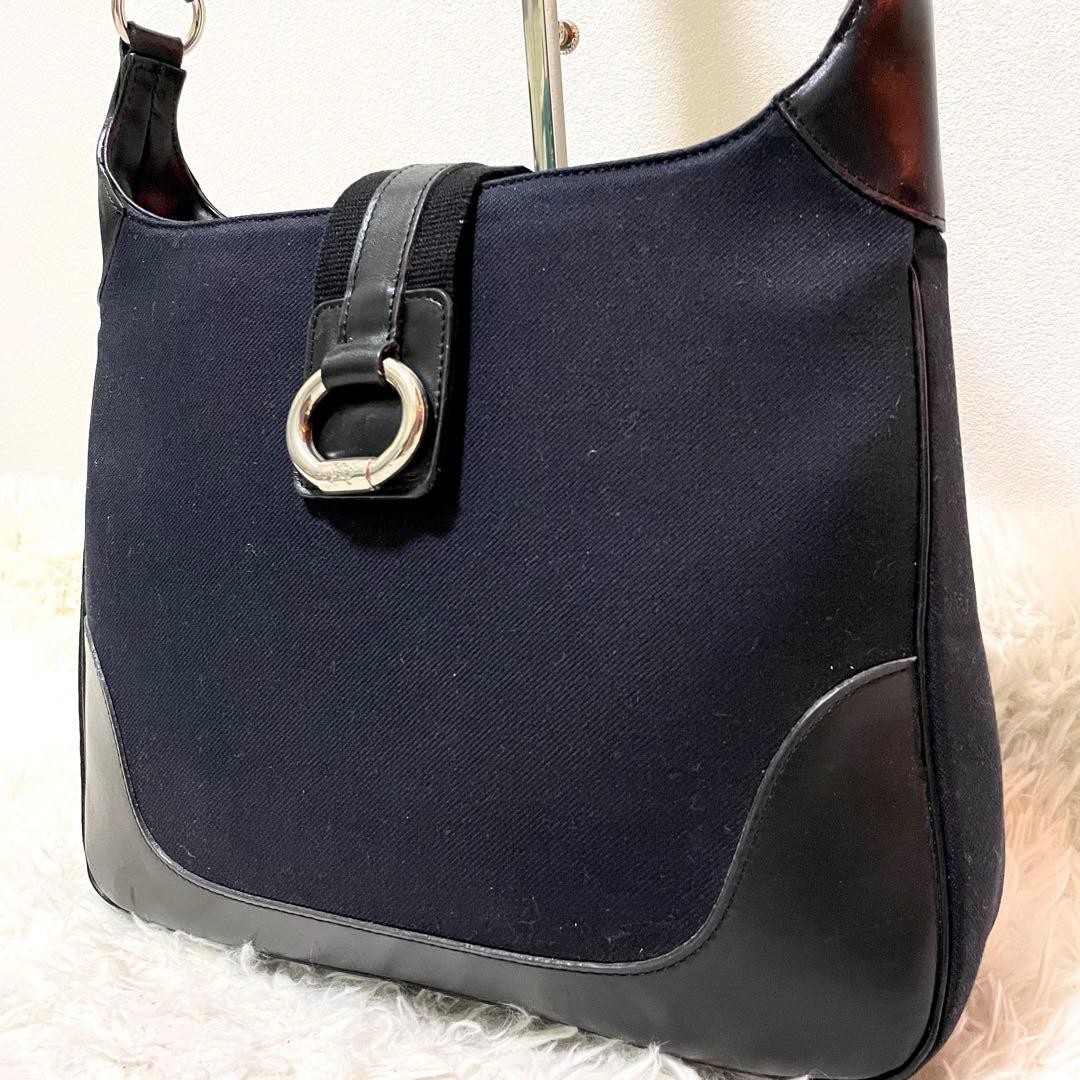 Burberry Blue Label One Shoulder Bag Dark Navy Leather Horse Logo Hobo Bag New thumbnail 19