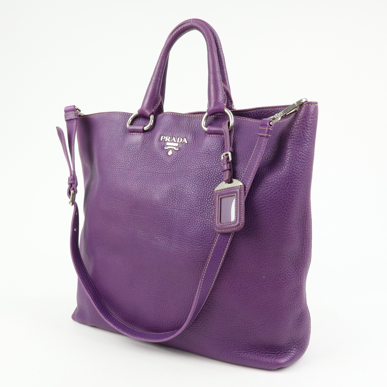 PRADA  Leather 2Way Bag Tote Bag Shoulder Bag Hand Bag Purple Authentic Used F/S image 3