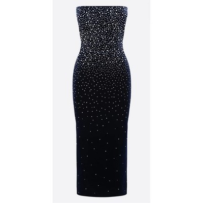 Alex Perry Strapless Crystal Embellished Velvet Black Midi Dress Size 2 |  eBay
