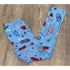 LuLaRoe Leggings OS Americana 4th of July Fireworks Stars Confetti Blue NWOT