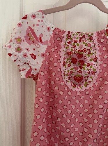 Jelly The Pug Girls’ Cake Bib Dress Size 4 Pink Floral Strawberry Tea Party - Picture 2 of 5