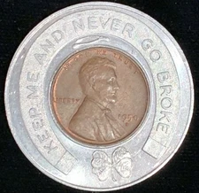 1953-D Encased Wheat Penny Cent Adv for Save At The Rexall One Cent Sale