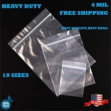 Clear Zip Seal Plastic Bags 4 Mil Heavy Duty Poly Reclosable Zipper Top Lock 4ML