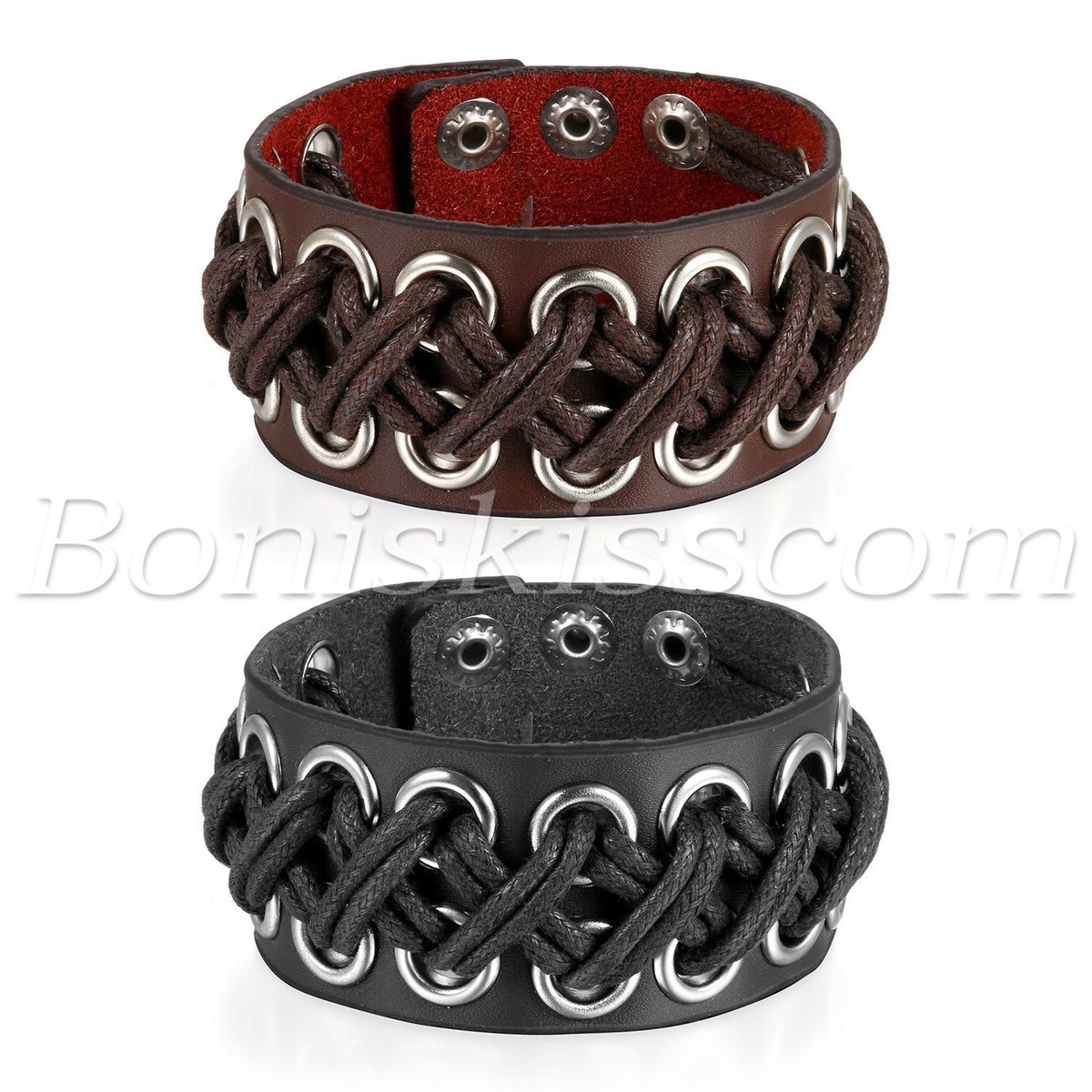 Men's Punk Rock Wide Braided Cross Leather Adjustable Bracelet