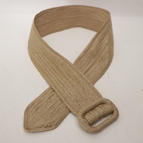 Vintage Jute Waist Belt Women S Tan Weave Covered Slide Buckle Wide - 第 1/7 張圖片