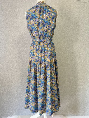 Entro Anthro Floral Sleeveless Maxi Dress Ruffle Neck Tie Waist Size Small 100% - Picture 2 of 10