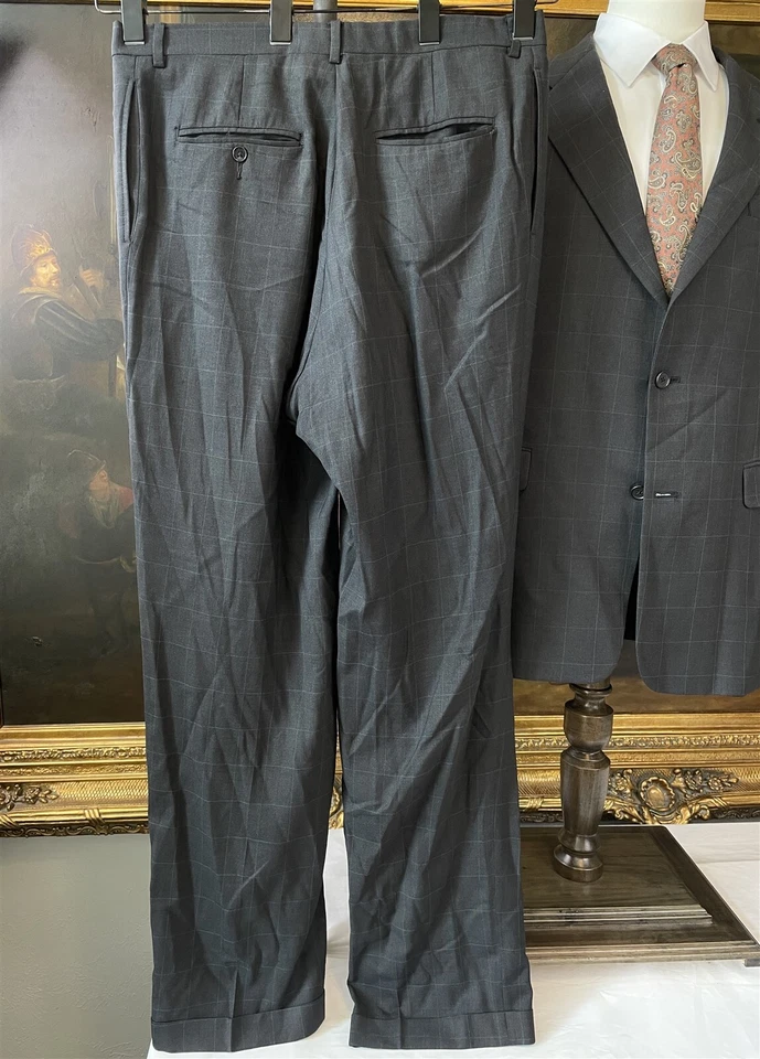 VTG Austin Reed 44L 34 x 34 2Pc USA MADE 100% Wool Dark Gray Check 2Btn Suit - Image 3 of 4