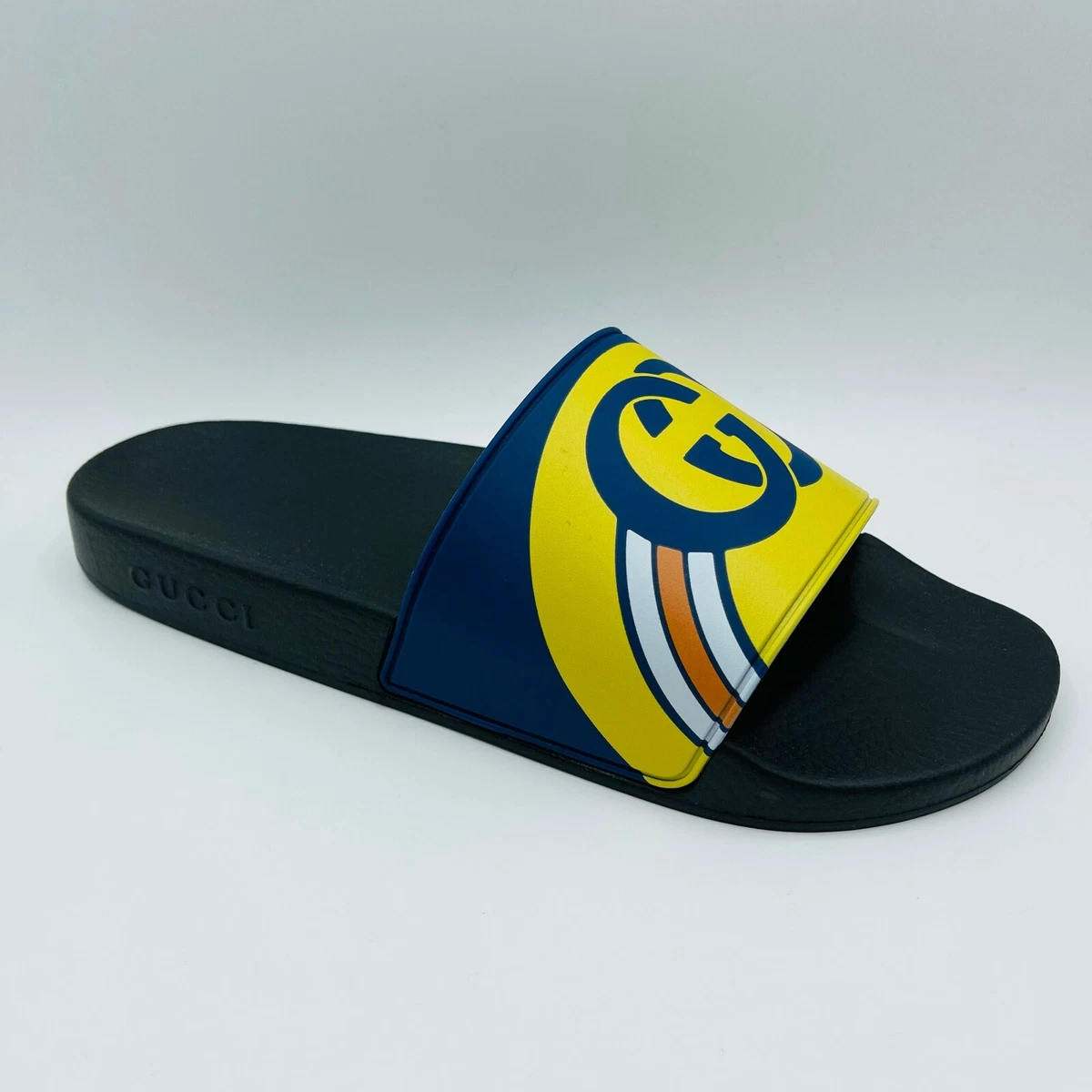 Blue and yellow store gucci slides