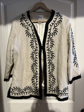 Linea Louis Dell'olio 100% Linen Jacket Blazer Ivory Black Embroidered Sz M