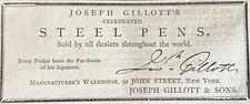 RARE! 1869 JOSEPH GILLOTT'S STEEL PENS Original Antique Print Ad w/his Signature