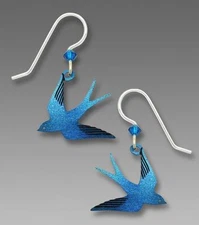 Sienna Sky Earrings Sterling Silver Hook Sapphire Blue Flying Swallow Handmade