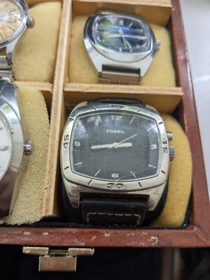 Vintage Fossil Men s Square Black Dial Watch with Leather Strap