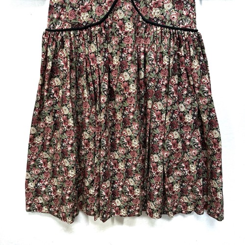 80s Go Vicki! Dress 3/4 Black Floral Drop Waist 3/4 Puff Sleeves Cotton Vintage - Picture 2 of 12