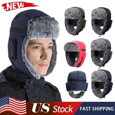 Men Winter Fur Lined Aviator Hats Russian Ushanka Windproof Warm Earflap Ski Cap