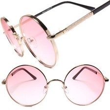 New Classy Elegant Trendy Vintage Retro Style Gold Round Sunglasses Pink Lens