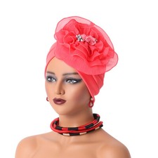 African Turban Women Headtie Gele Headwear Big Flower Nigerian Wedding Hat Wrap