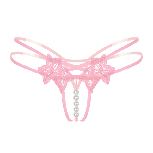 Embroidered Lace Pearl Sexy Women's Underwear with Transparent Open Crotch Thong - Picture 7 of 13