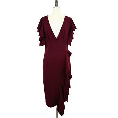 knee length dresses for ladies Red Asymmetrical Ruffle Midi Dress