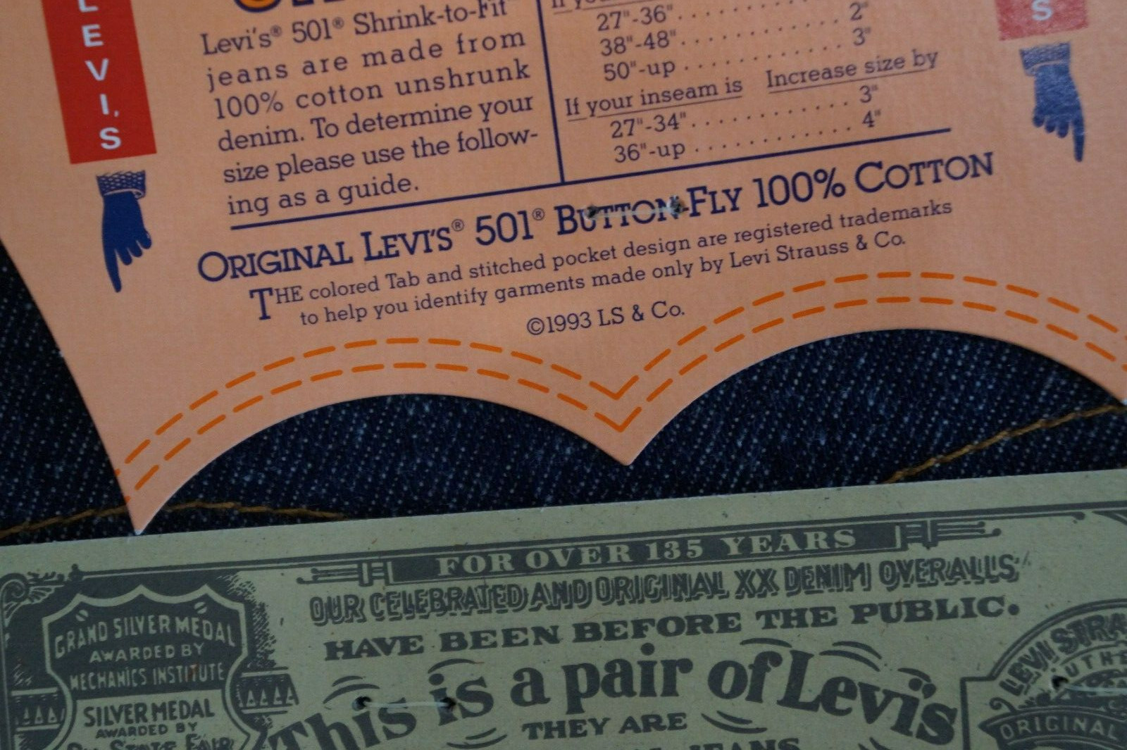 Vintage 1994 Levis 501XX SHRINK-TO-FIT Button Fly Jeans USA Made Mens 46x32 image 5