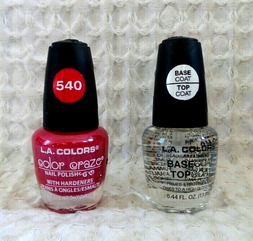 2 LA COLORS Animated 540 RED + CLEAR Base Nail Polish Color Craze 0.44 Fl Oz NEW