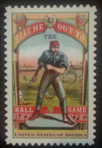 FRANCOBOLLO USA BASEBALL INCORNICIATO INUTILIZZATO PER CANZONE "TAKE ME OUT TO THE BALLGAME" - Foto 2 di 2