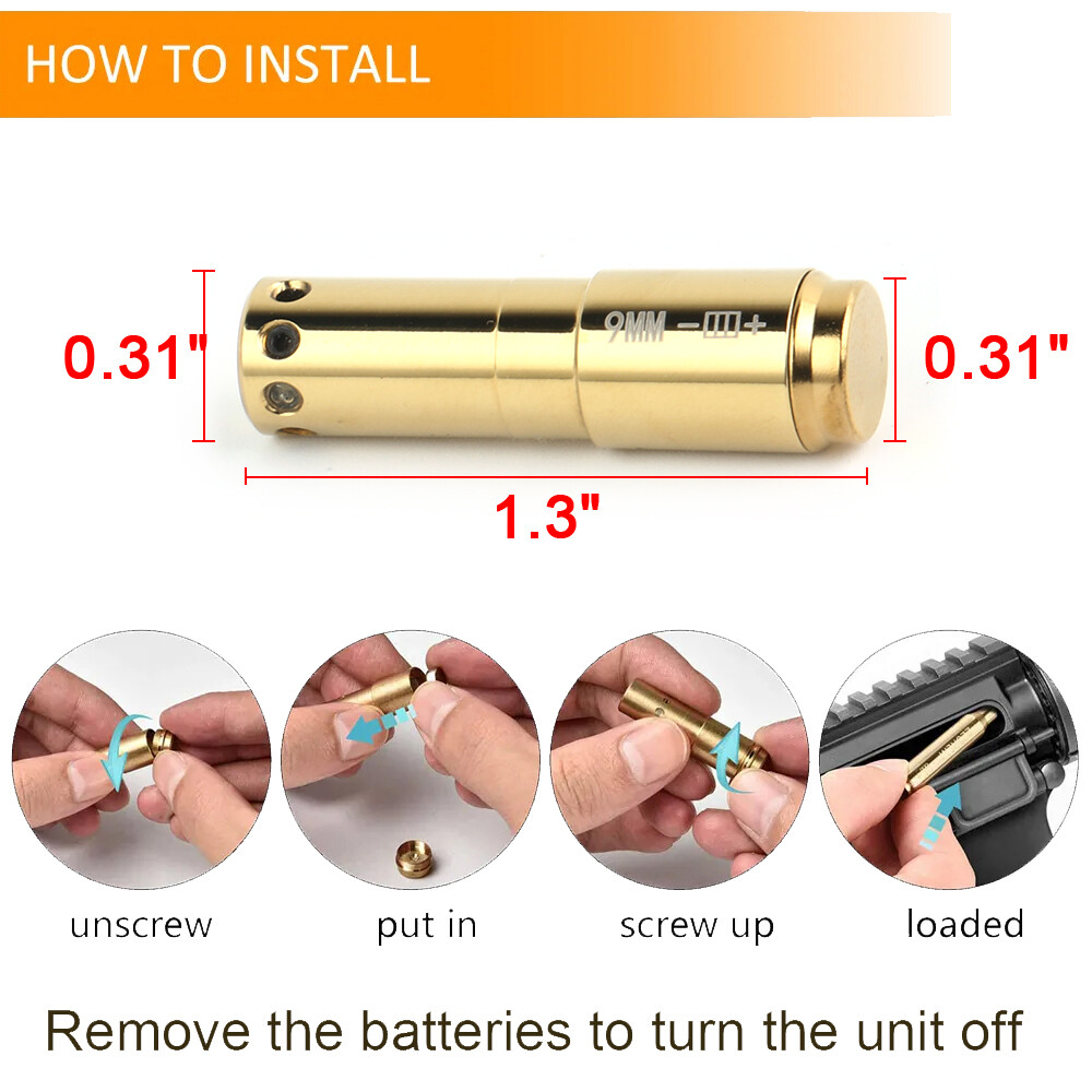 9mm Green Laser Bore Sight Cartridge Dry Fire Shooting Training Brass
