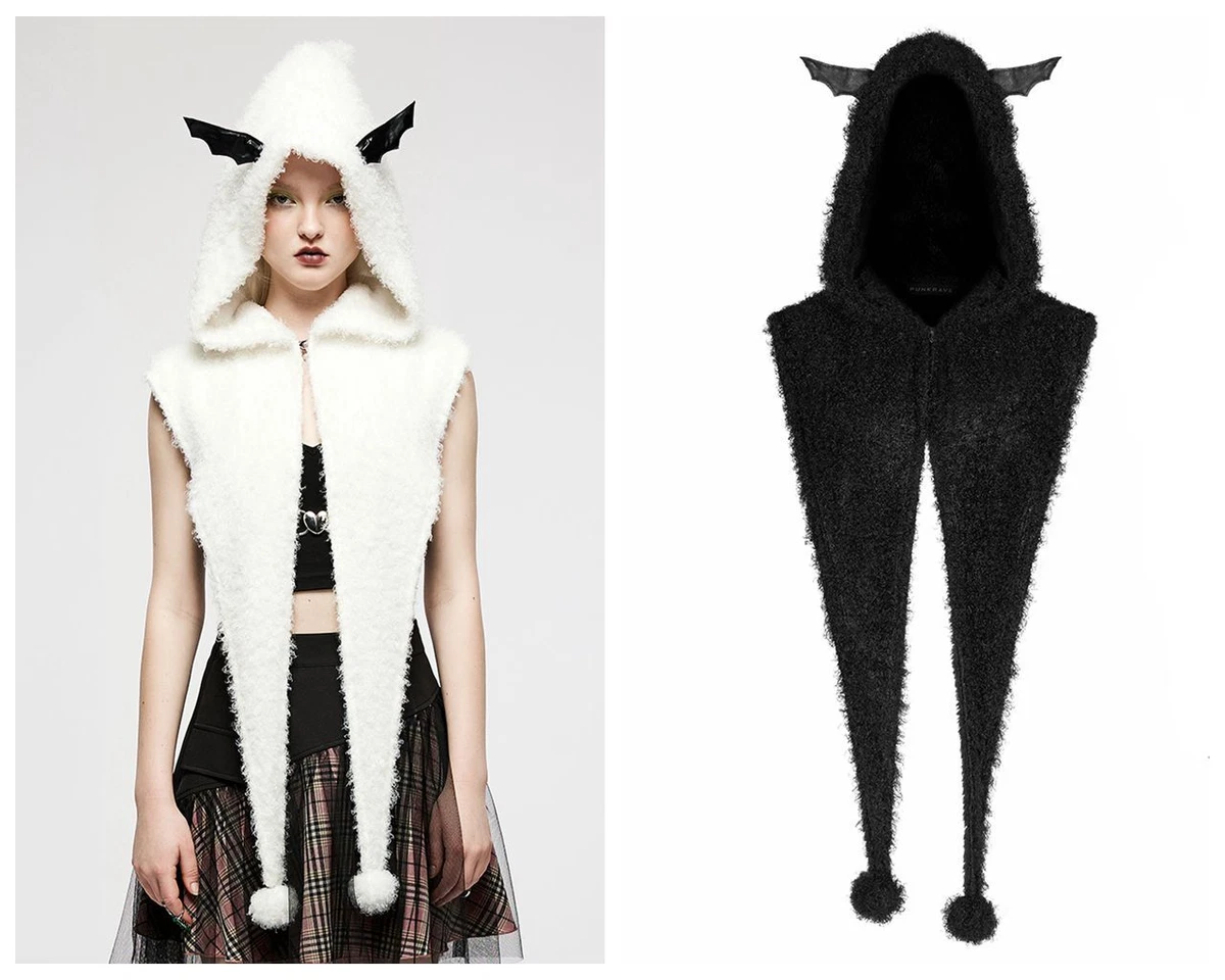 Punk Rave Women's Gothic Pointed Wizard Hat Bat Wings Hooded Capelet Warm  Hat | eBay