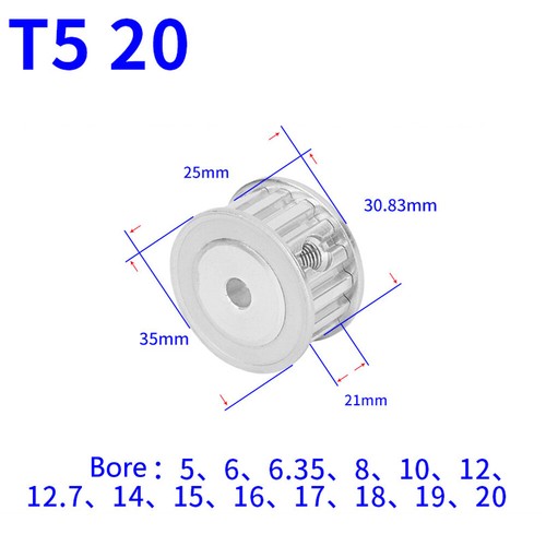 T5 12T-60T Timing Belt Pulley Pitch 5mm AF-type With Keyway Teeth Width 21mm - Picture 13 of 26
