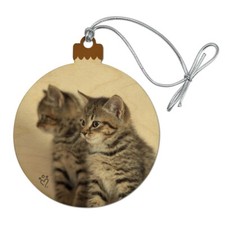 Domestic Shorthair Cats Mirror Image Wood Christmas Tree Holiday Ornament