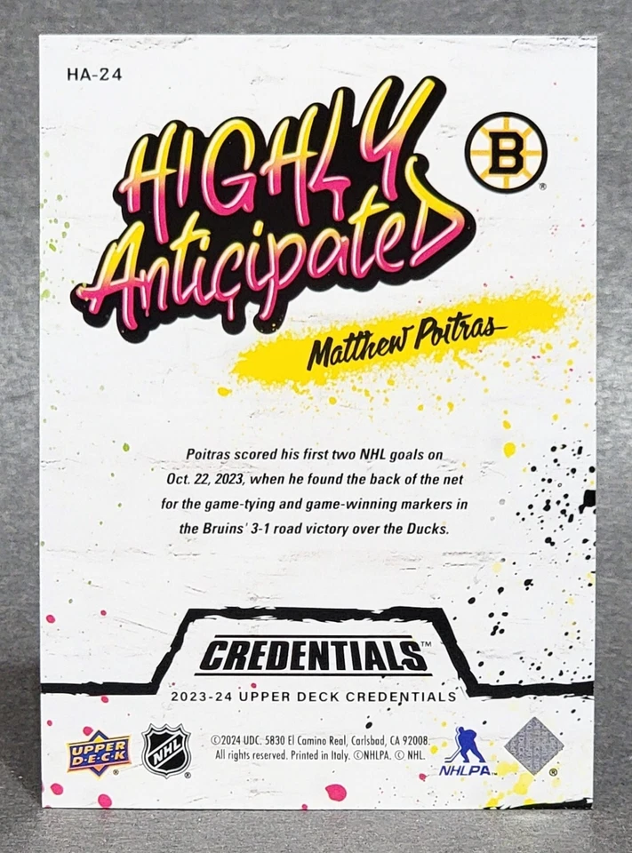 2023-24 Upper Deck Credentials Highly Anticipated #HA-24 Matthew Poitras - Image 2 of 2