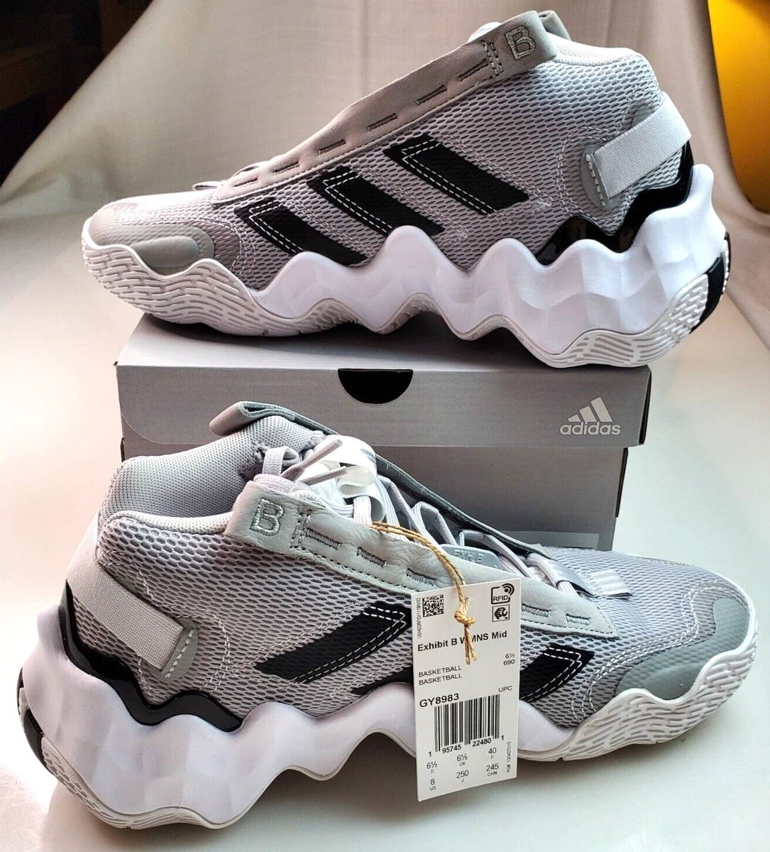 Adidas Exhibit B Mid GY8983 Basketball Shoes Womens Gray White Black Size 8 NIB